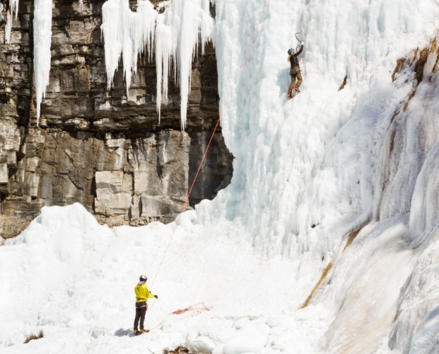 Ice Climber Will Gadd at the Upper Falls of Johnston Canyon, Banff National Park, Canada © Meisterphotos | Dreamstime 30377062