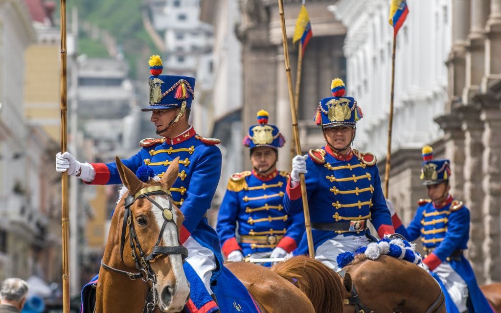 Los Granaderos de Tarqui, Guardians of the Presidential Palace in La Plaza Grande, Quito, Ecuador © Javarman | Dreamstime 33739295