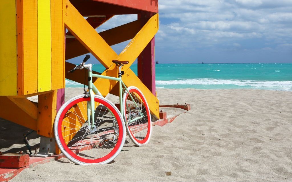 Colorful Bike at a Lifeguard Station on Miami Beach, Florida © Tinamou | Dreamstime 39587153