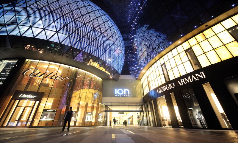 modern architecture and shopping malls at the Orchard Road in the city of Singapore