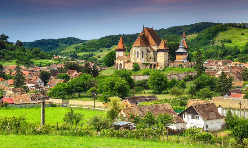 Famous Transylvanian touristic village with saxon fortified church, Biertan, Romania
